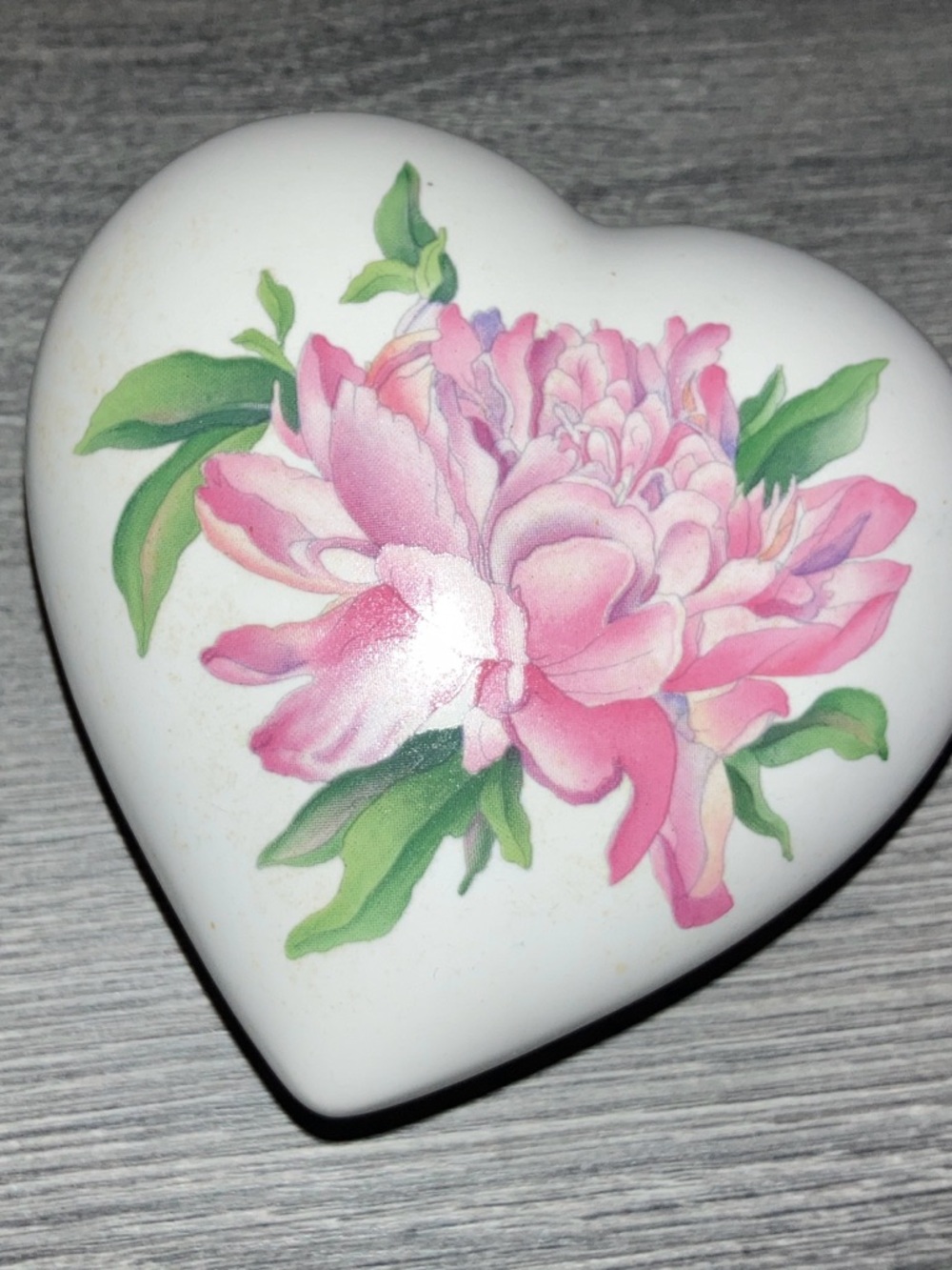 Heart Shaped Trinket Box with Pink Peony Design